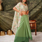 Green Pure Georgette Handwork Top with Skirt & Shrug - Naomika - Swadesiicart