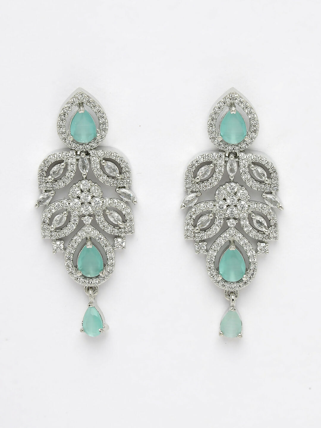NVR Women's silver plated Turquoise CZ stone handcrafted jewellery set - Swadesiicart