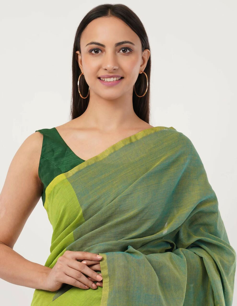 Exclusive Collection Beautiful Khadi Cotton Olive Green Orange Handloom Saree - Swadesiicart