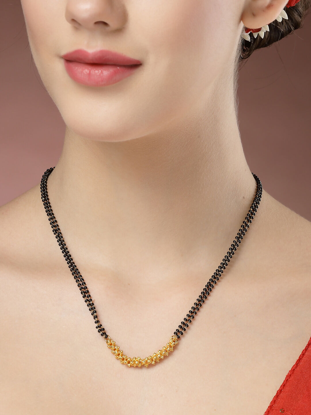 NVR Women's Gold-Polished Black Beaded Mangalsutra - Swadesiicart