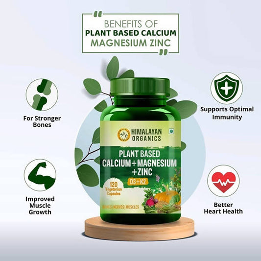 Himalayan Organics Plant Based Calcium + Magnesium + Zinc, D3+K2 Vegetarian Capsules | Swadesiicart