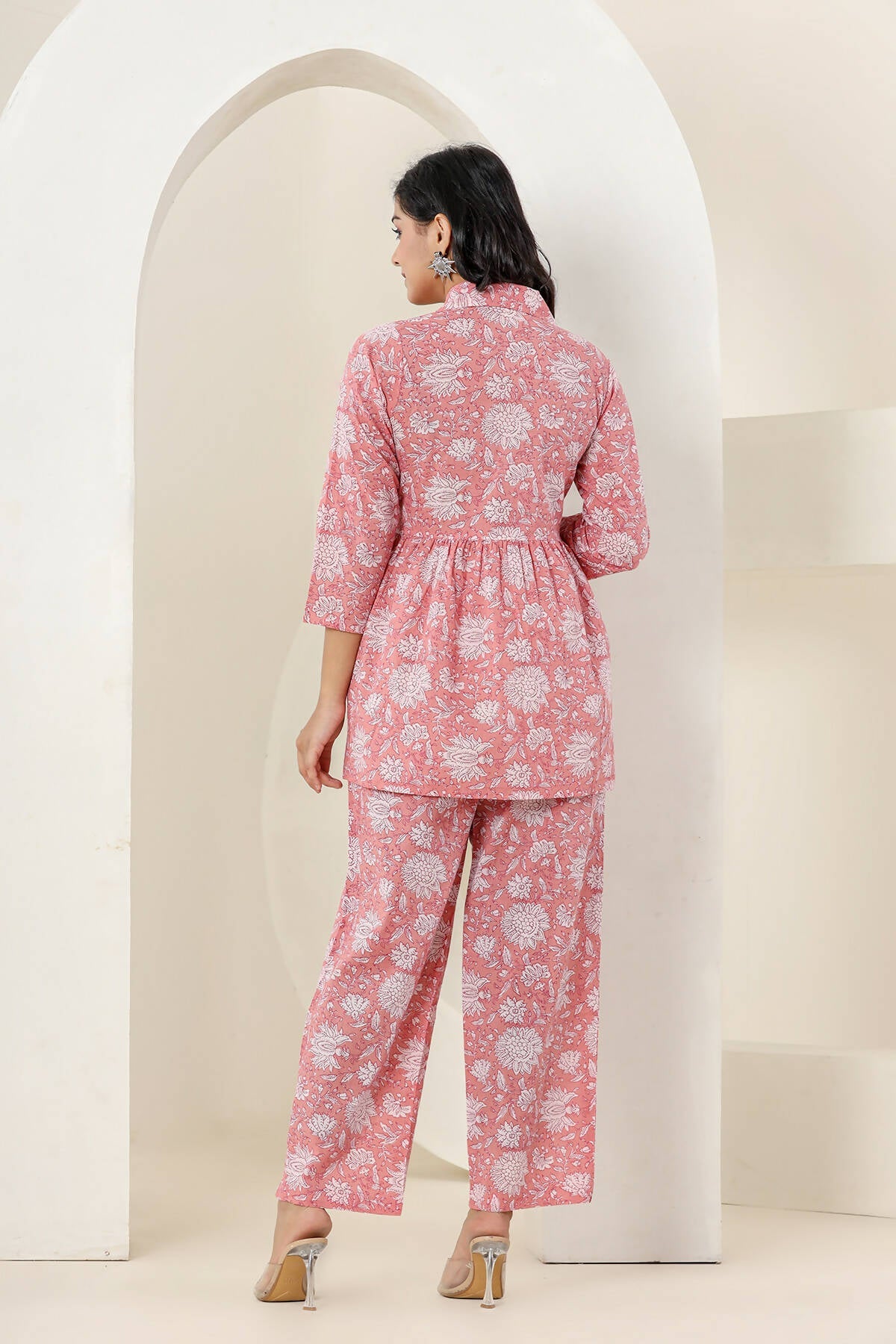 Kaajh Women's Pink Printed Cotton Co-ord Set - Swadesiicart