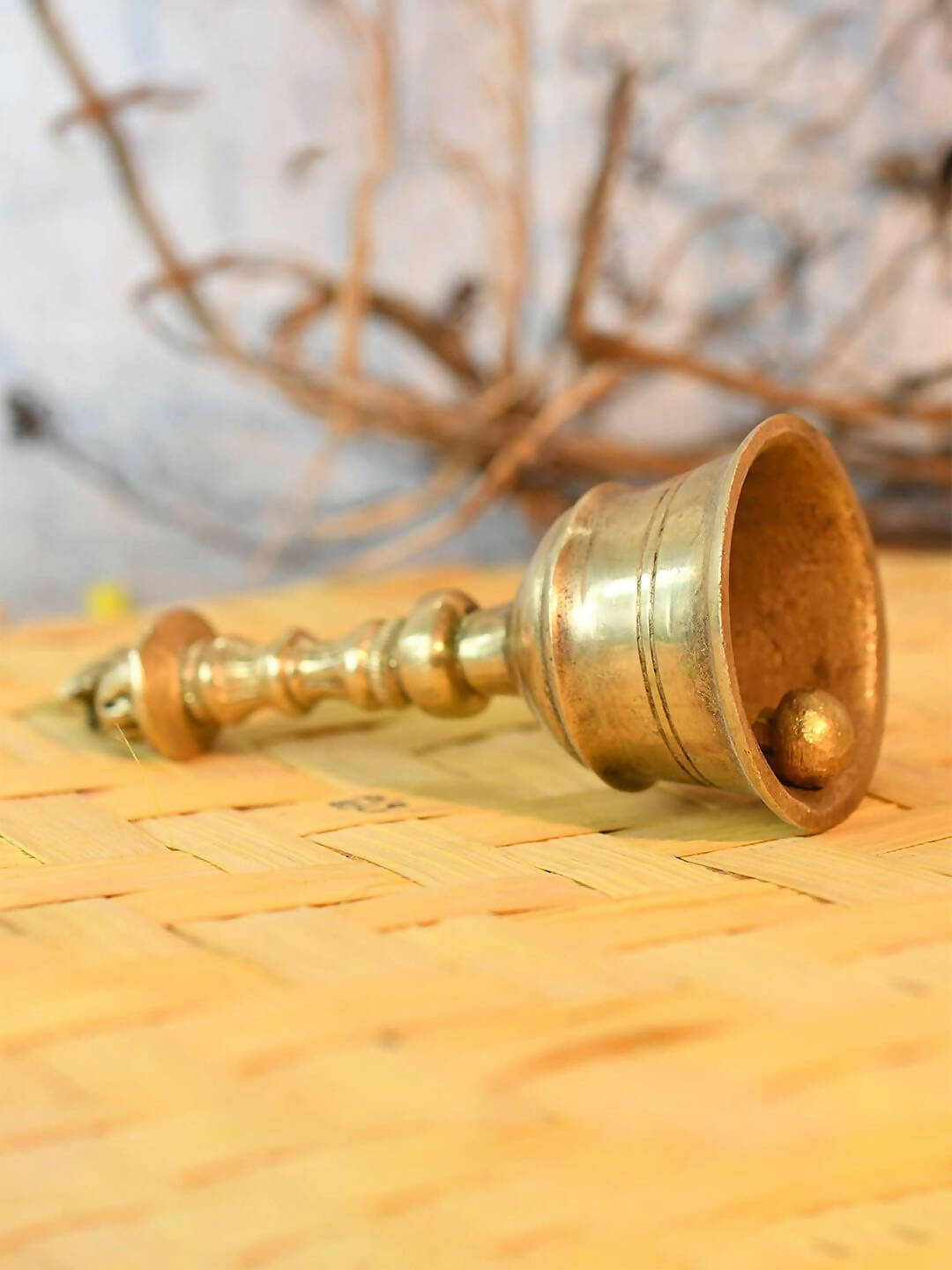 CraftVatika Gold-Toned Brass Hand Held Pooja Bell | Swadesiicart