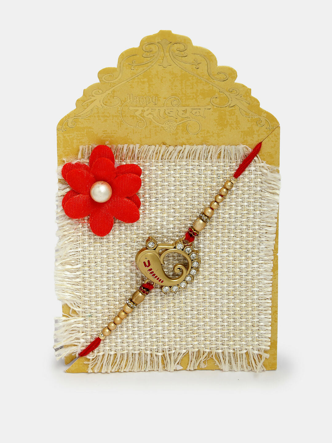NVR Men Set of 2 Gold-Toned Ganesha Stone-Studded Rakhi With Roli Chawal & Chocolate | Swadesiicart