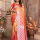 Anaita Orange kochi Silk With Beautiful Checks Weaving Saree With Blouse