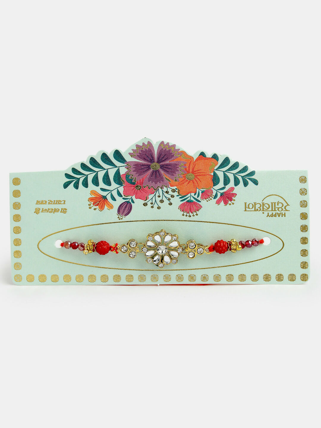 NVR Men Set of 2 Gold-Toned Stone-Studded Rakhi With Roli Chawal & Chocolate | Swadesiicart