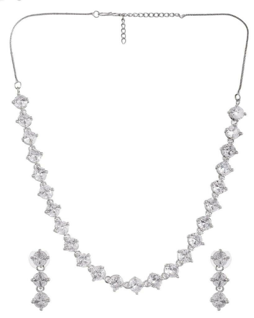 VOJ Silver Plated AD Studded Choker Jewellery Set | Swadesiicart