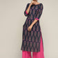 Cheera Hand Block Print Navy Straight Kurta (MAAI-068K)