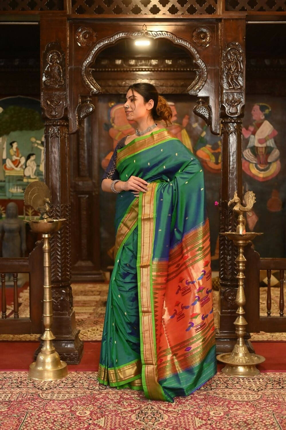 Very Much Indian Pure Silk Paithani - Dual Tone Blue Green | Swadesiicart