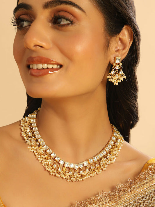 Nuyug 22K Gold Plated Ivory Dusk Kundan Necklace | Swadesiicart