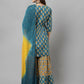 FIORRA Women's Tuquise Pure Cotton Flared Kurta & Sharara With Dupatta - Swadesiicart
