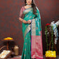 Lorenvalley Fashion Teal Soft Silk Woven Design Zari Weaving Saree - Swadesiicart