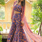 Janasya Navy Blue Georgette Floral Top,Bottom & Jacket | Swadesiicart