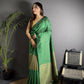Joban Fashion Emerald Green Banarasi Soft Lichi Silk Checks & Woven Saree | Swadesiicart