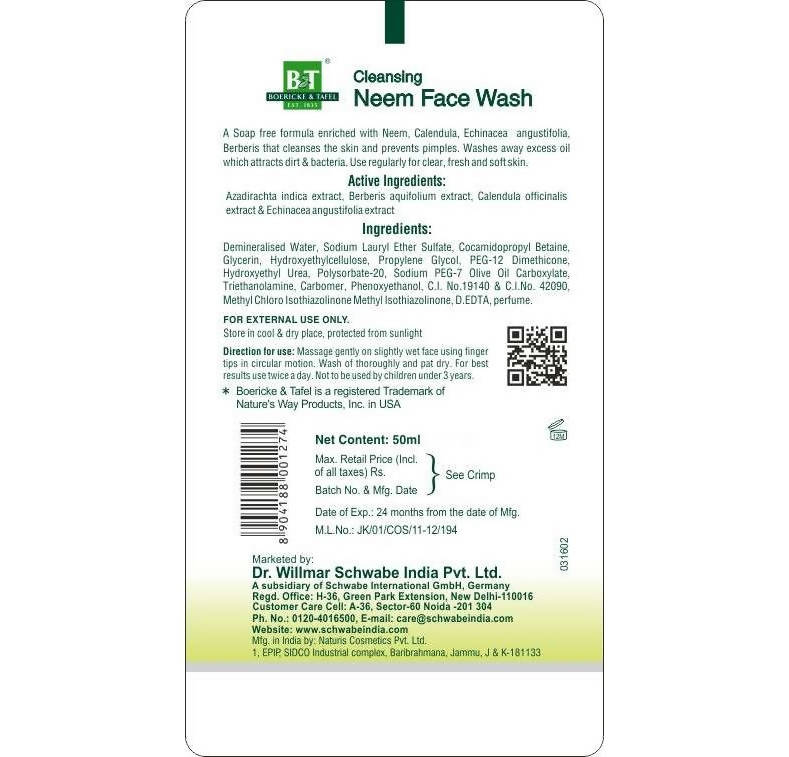 Boericke & Tafel Cleansing Neem Face Wash - Swadesiicart