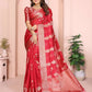 Aastha Fashion Red Soft Organza Silk Weaving Saree