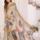 Joban Fashion Beige Art Print pattern Banarasi Silk Sarees | Swadesiicart