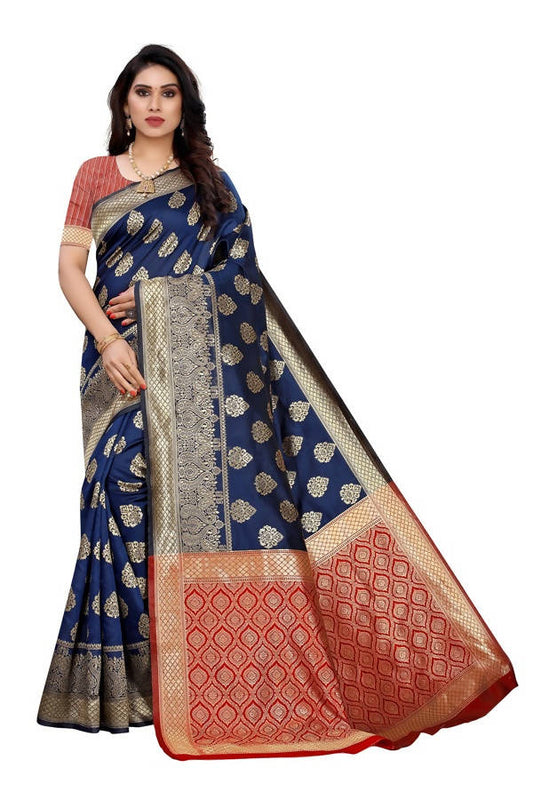 Vamika Banarasi Jacquard Weaving Blue Saree (Dangal Blue) | Swadesiicart