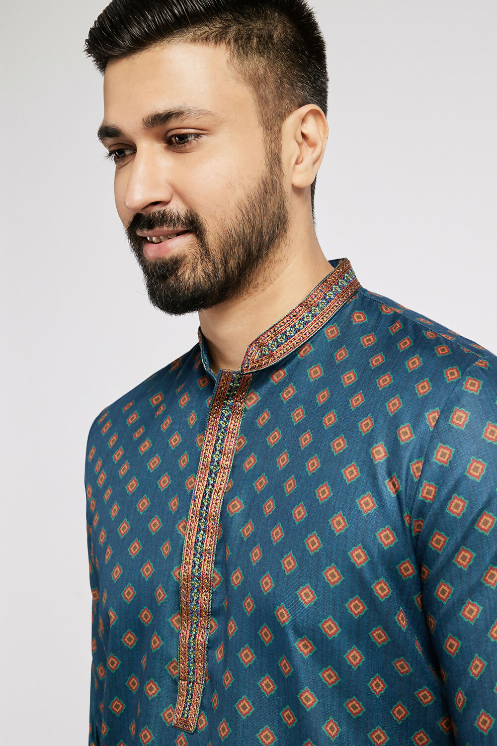 Ethnic India Blue Men's Kurta Ethnic Motifs Polyester | Swadesiicart