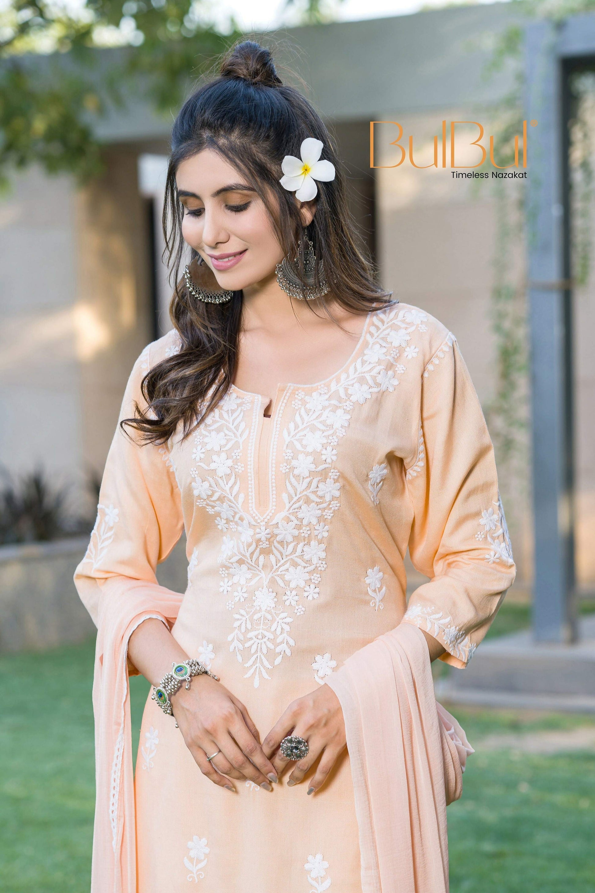 BulBul Meher Rayon Peach Kurta Set with Dupatta - Swadesiicart