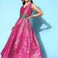 Ahalyaa Women Pink Poly Silk Gold Printed Dress | Swadesiicart