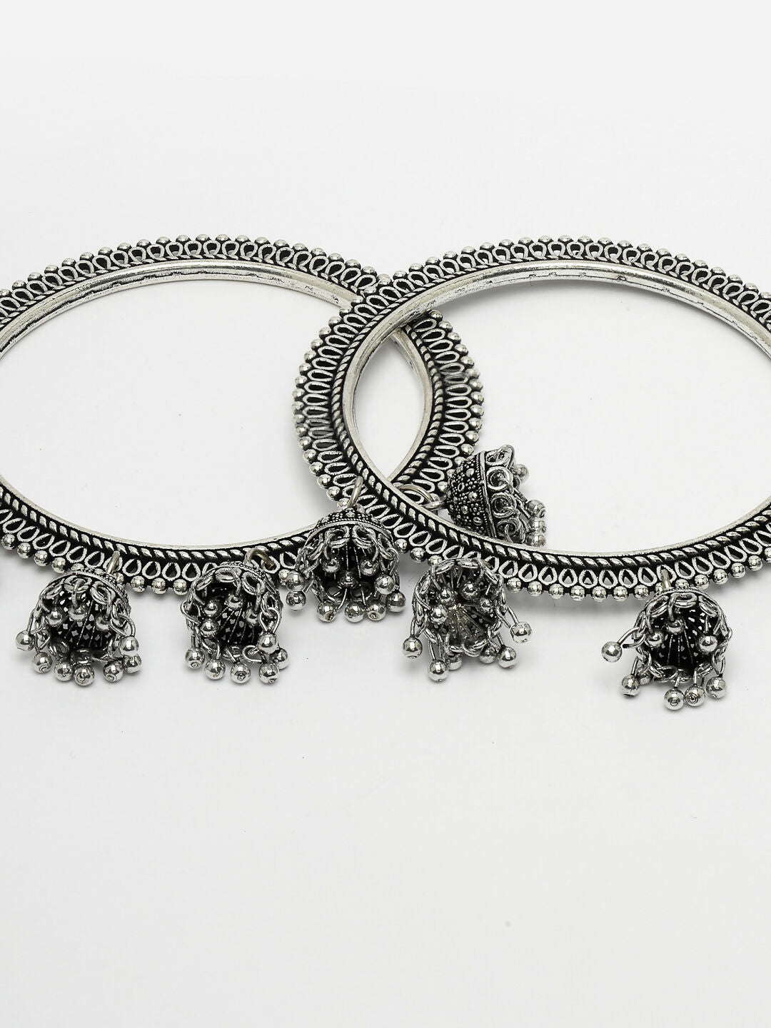 NVR Women's Set of 2 Silver-Toned German Silver Oxidised Bangle - Swadesiicart