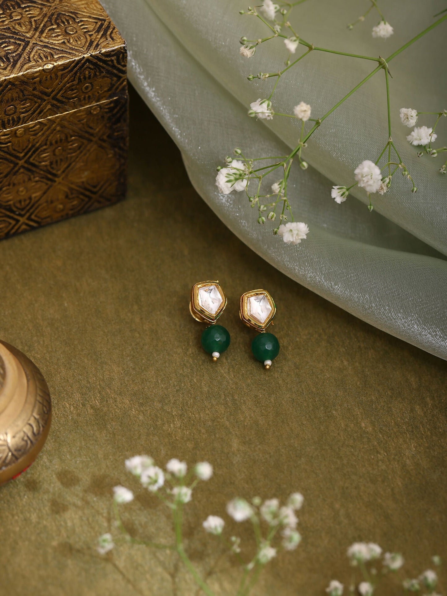 Ruby Raang Green Kundan Studs | Swadesiicart
