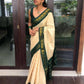 DEIANA'S Beautiful Designer Golden zari Soft Lichi Silk Saree - White - Swadesiicart