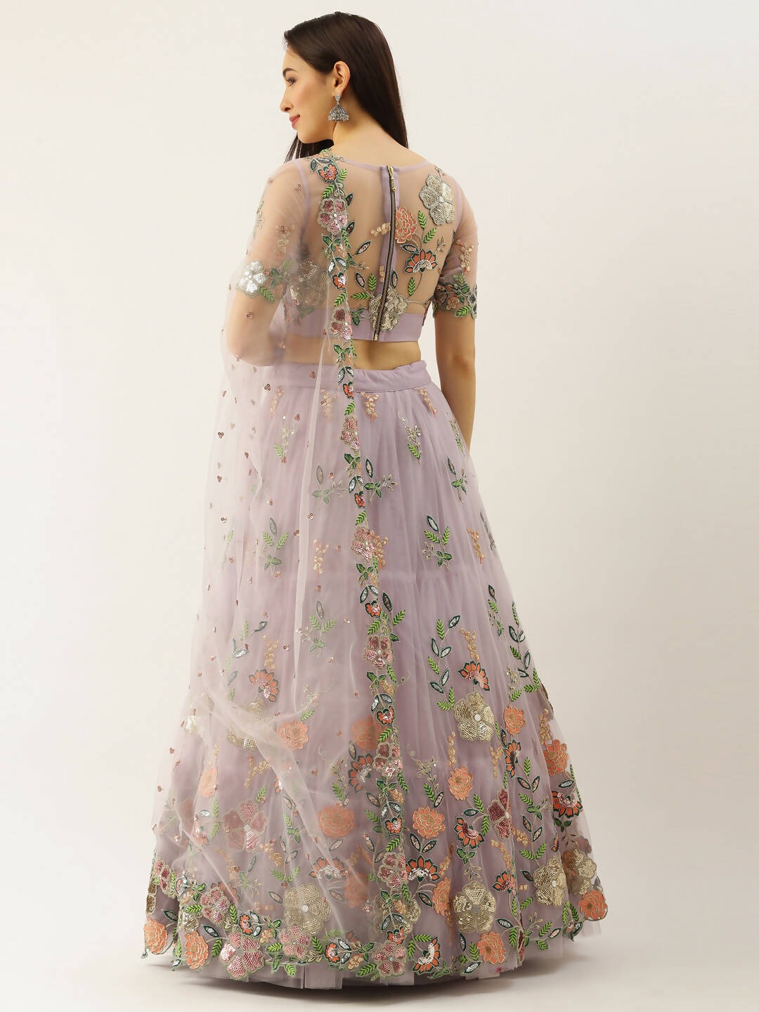 House of Panchhi Lavender - Net Embroidered Sequence Lehenga | Swadesiicart