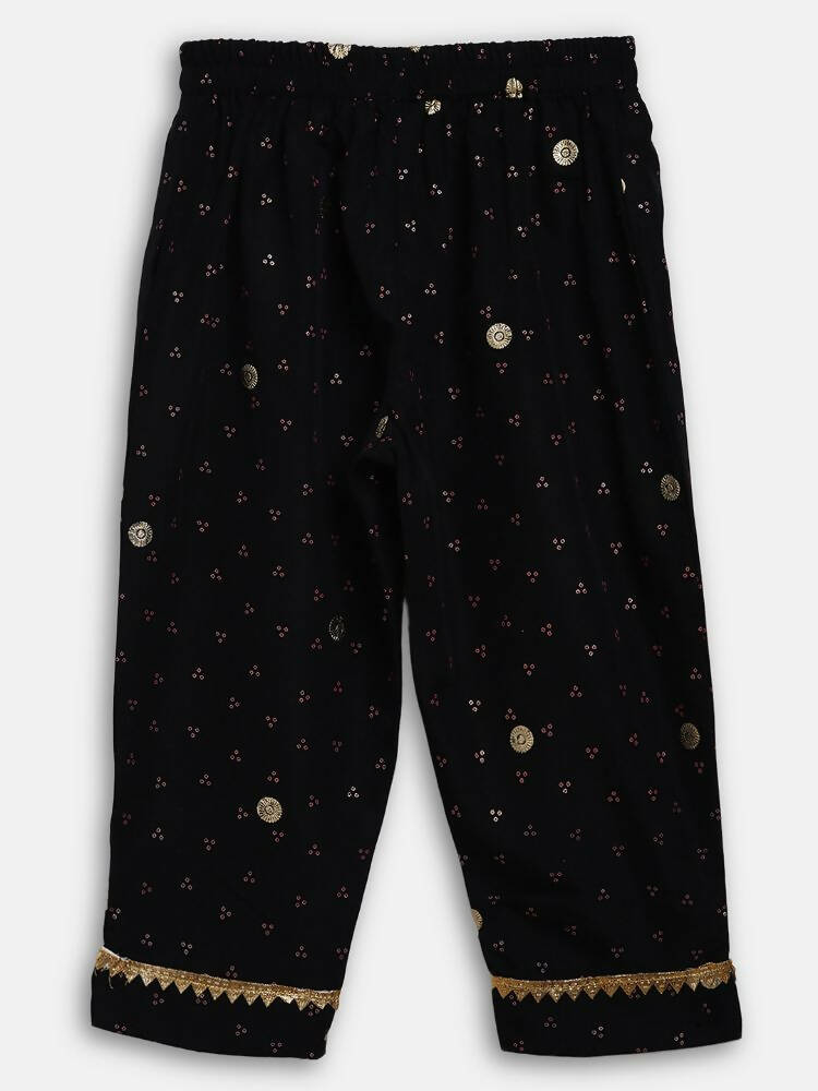Ahalyaa Black Crepe Kids Kurta Pants With Dupatta For Girls | Swadesiicart