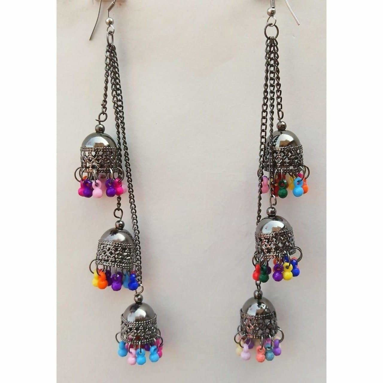MS Fashion India Fashion Hanging Chains Multi Color Kashmiri Hanging Jhumka Earrings | Swadesiicart