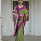 Vishnu Weaves Women's Mahendi Raw Silk Saree with Blouse - Swadesiicart