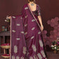 Joban Fashion Wine Floral Motifs Banarasi Silk Sarees | Swadesiicart