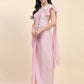Pink Silk Satin Sequence Work Ready to Wear Saree with stitched Blouse - Nirvana | Swadesiicart
