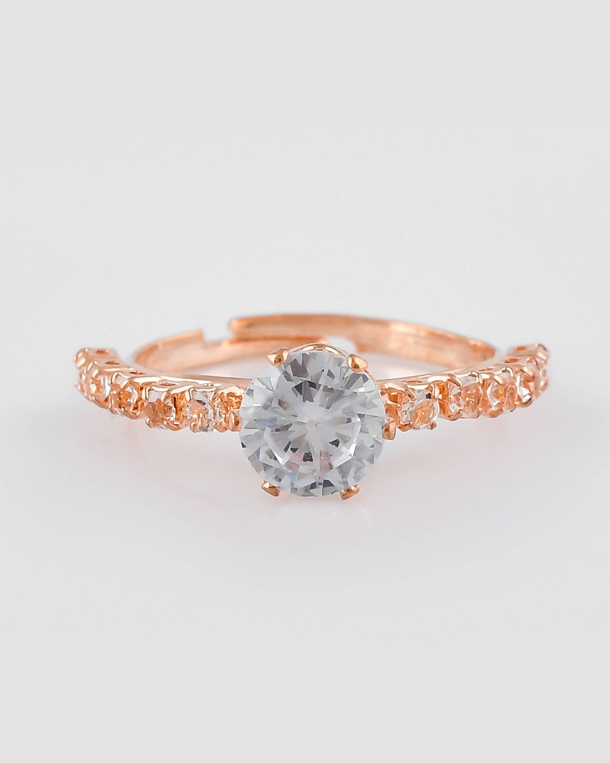 VOJ white CZ-detail Stainless Steel Cubic Zirconia Gold-Polished adjustable finger Ring | Swadesiicart