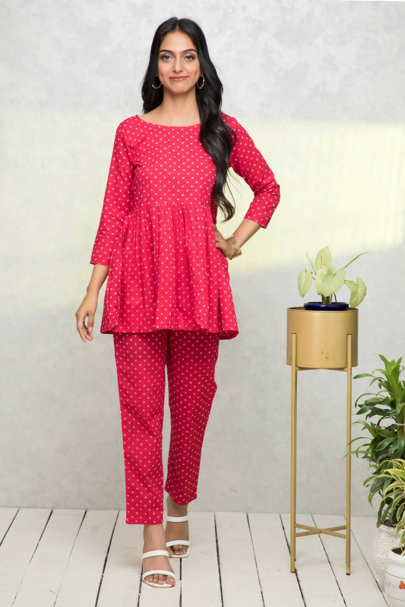 Myshka Women Red Printed Co-Ords - Swadesiicart