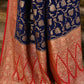 Joban Fashion Navy Blue Crepe Chiffon Pure Handloom Banarasi Silk Saree | Swadesiicart