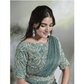 Aqua Blue Crepe Satin Silk Designer Ready to wear saree with stithced Blouse - Mohmanthan Aura | Swadesiicart