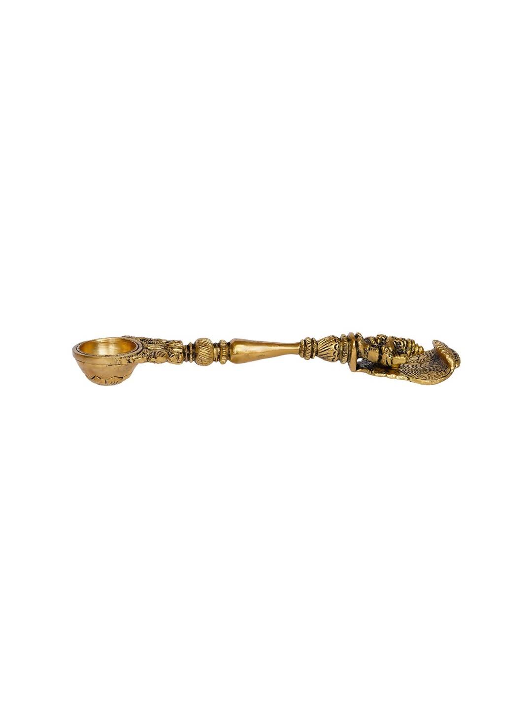 eCraftIndia Gold-Toned Ethnic Carved Brass Long Stick Diya with 1 Wick for Pooja Room | Swadesiicart