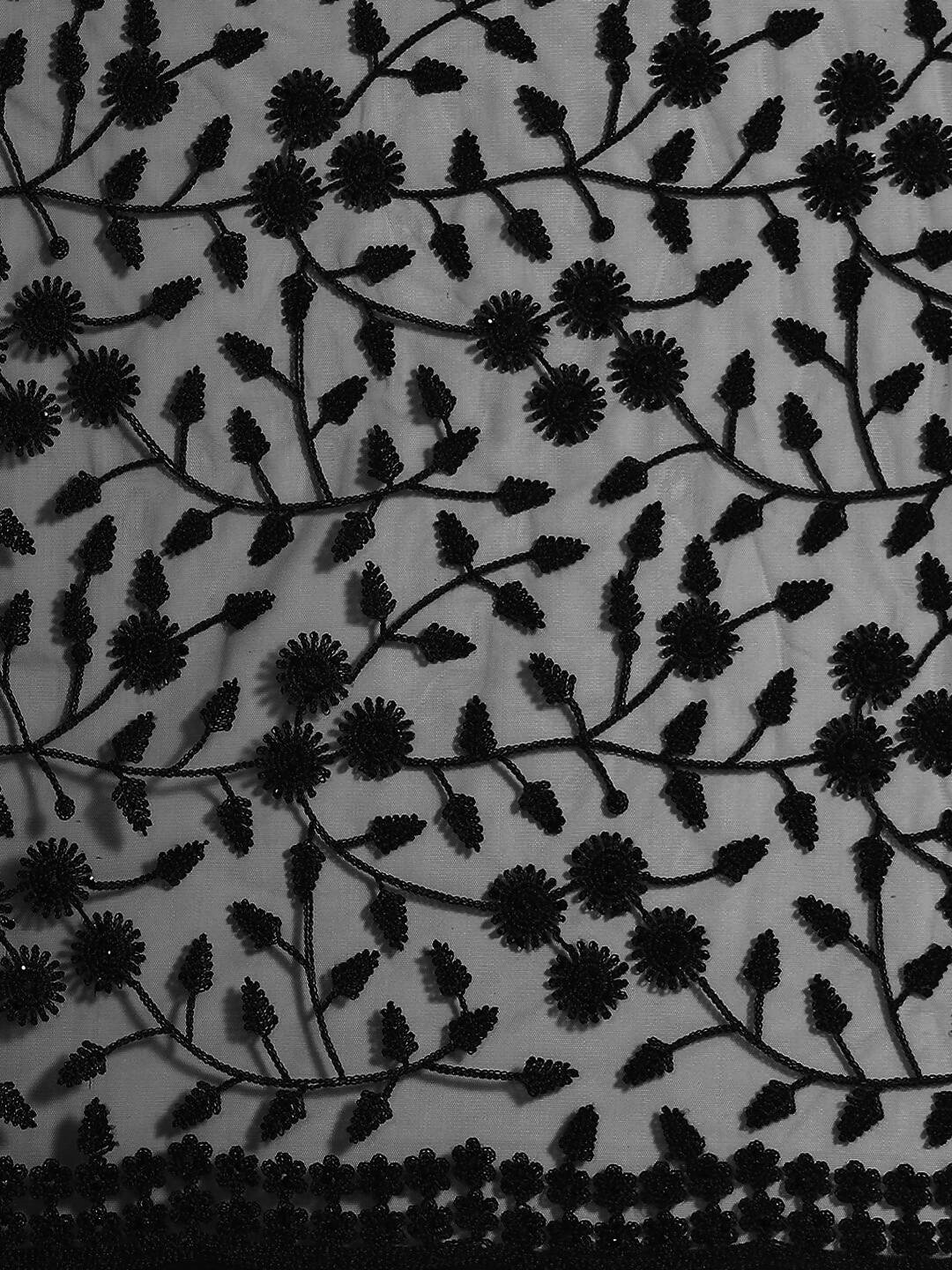 Black Woven Design Net Saree with Blouse Piece - Kalamkari