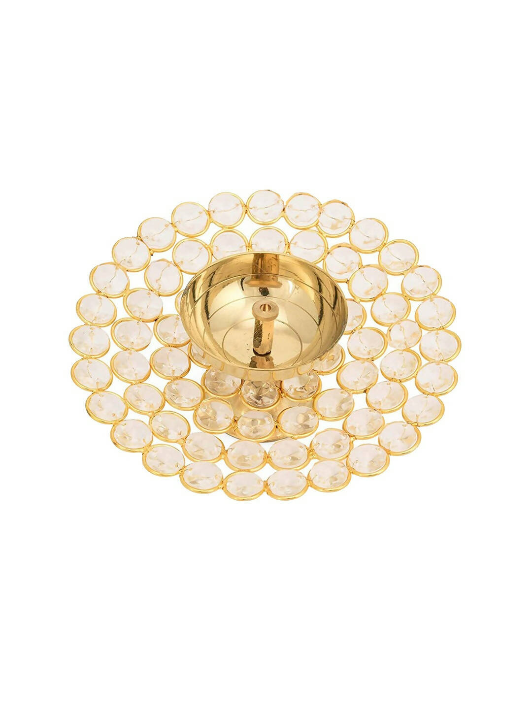 CraftVatika Gold-Toned Crystal Akhand Diya Oil Puja Lamp | Swadesiicart