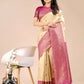 Astita Aura Silk Cream Magenta Banarasi Silk Saree | Swadesiicart