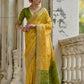 Vishnu Weaves Women's Yellow Raw Silk Thread Ikkat Woven Saree with Blouse - Swadesiicart