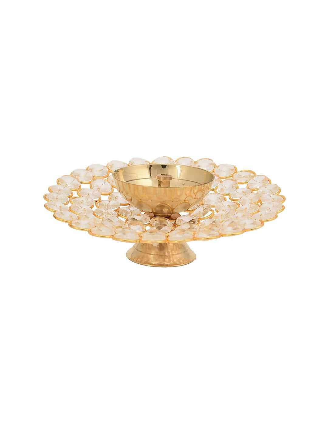 CraftVatika Gold-Toned Crystal Akhand Diya Oil Puja Lamp | Swadesiicart