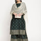 Ahalyaa Dark Green Gold Print Kurta Palazzo Set With Dupatta | Swadesiicart