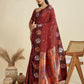 Vishnu Weaves Women's Maroon Banarasi Silk Zari Woven Saree with Blouse - Swadesiicart