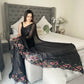 Black Shimmer Silk Multi Thread Sequence Embroidery Work Saree - Kashta