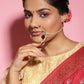 Gold-Polished White Green Kundan-Studded Pearl Beaded Nosepin - Ruby Raang | Swadesiicart