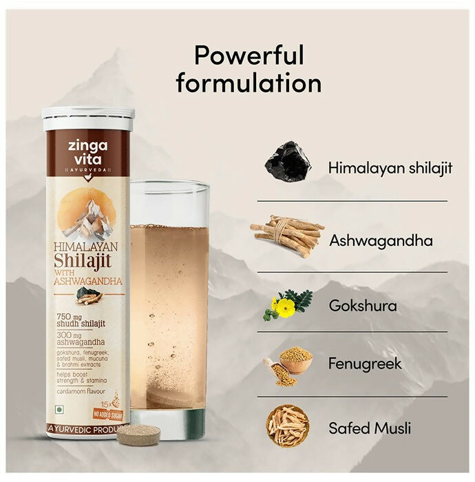 Zingavita Ayurveda Himalayan Sj Effervescent Tablets with Ashwagandha - Swadesiicart