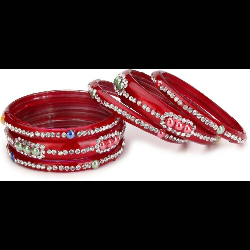Afast Bridal Wedding & Party Fashionable Colorful Glass Bangle/Kada Set, Pack Of 12 - Yellow, Red - Swadesiicart